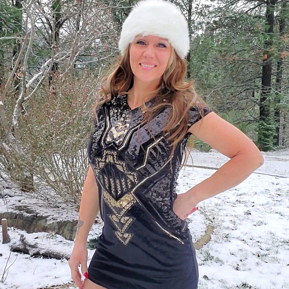DEX Black & Gold sequin NewYears Mini Dress